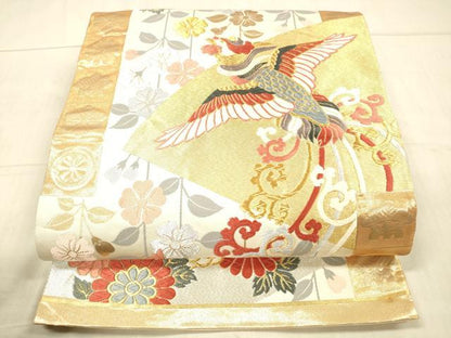 平和屋着物●六通柄袋帯　唐織　鳳凰草花文　金銀糸　正絹　逸品　DAAX0400cm