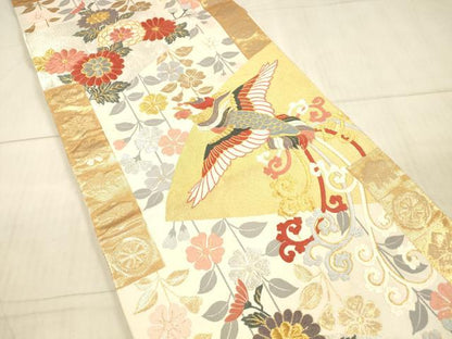平和屋着物●六通柄袋帯　唐織　鳳凰草花文　金銀糸　正絹　逸品　DAAX0400cm