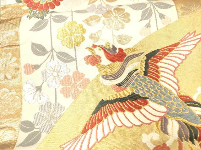 平和屋着物●六通柄袋帯　唐織　鳳凰草花文　金銀糸　正絹　逸品　DAAX0400cm