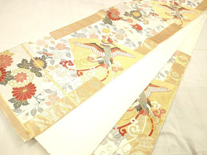 平和屋着物●六通柄袋帯　唐織　鳳凰草花文　金銀糸　正絹　逸品　DAAX0400cm
