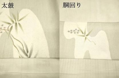 平和屋着物＊夏物 九寸名古屋帯 手描き 葡萄蔦の葉文 金銀彩 正絹 逸品 DAAX0462cm