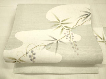 平和屋着物＊夏物 九寸名古屋帯 手描き 葡萄蔦の葉文 金銀彩 正絹 逸品 DAAX0462cm