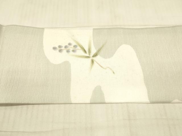 平和屋着物＊夏物 九寸名古屋帯 手描き 葡萄蔦の葉文 金銀彩 正絹 逸品 DAAX0462cm