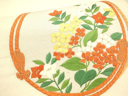 平和屋着物＊夏物 九寸開き名古屋帯 総刺繍 草花紐文 銀糸 正絹 逸品 DAAX0463cm