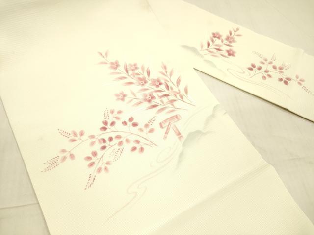 平和屋着物＊夏物 九寸名古屋帯 手描き 流水草花文 銀彩 正絹 逸品 DAAX0466cm