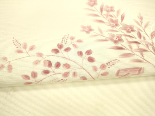 平和屋着物＊夏物 九寸名古屋帯 手描き 流水草花文 銀彩 正絹 逸品 DAAX0466cm