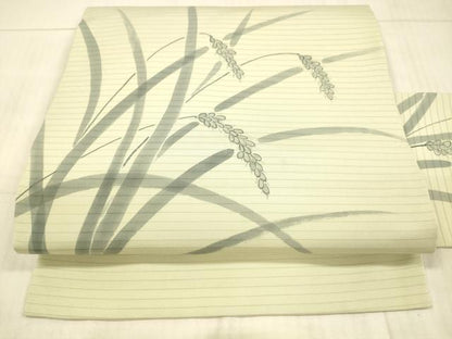 平和屋着物＊夏物 絽塩瀬 九寸名古屋帯 手描き 稲穂 正絹 逸品 DAAX0467cm