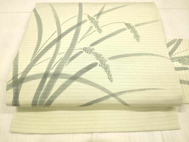 平和屋着物＊夏物 絽塩瀬 九寸名古屋帯 手描き 稲穂 正絹 逸品 DAAX0467cm