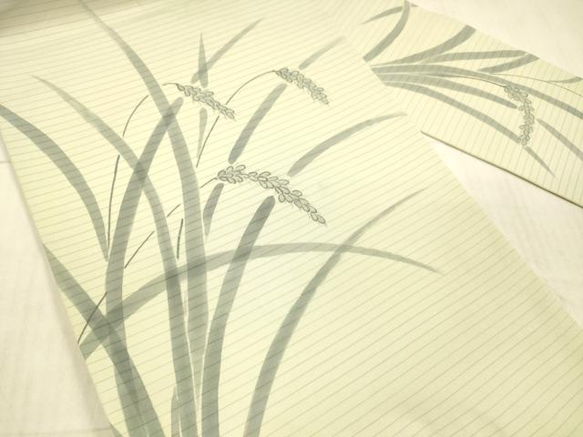 平和屋着物＊夏物 絽塩瀬 九寸名古屋帯 手描き 稲穂 正絹 逸品 DAAX0467cm