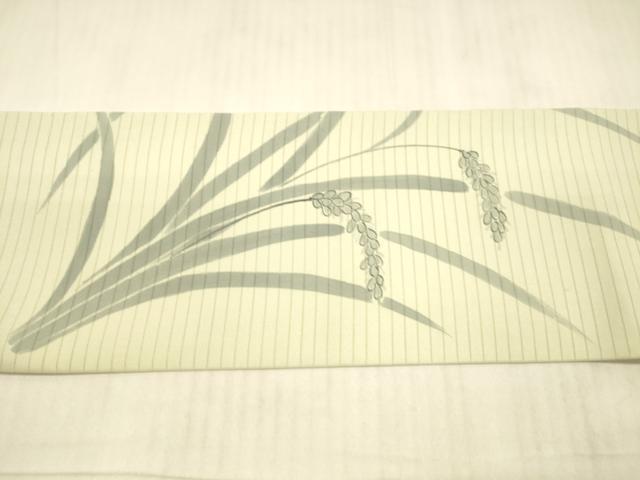 平和屋着物＊夏物 絽塩瀬 九寸名古屋帯 手描き 稲穂 正絹 逸品 DAAX0467cm