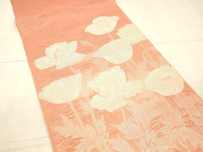 平和屋着物＊夏物 太鼓柄 本袋帯 草花文 銀糸 正絹 逸品 DAAX0469cm