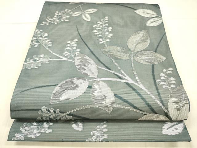 平和屋着物＊夏物 九寸開き名古屋帯 草葉文 銀糸 正絹 逸品 DAAX0470cm