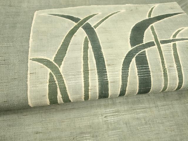 平和屋着物＊夏物　九寸名古屋帯　型染　草葉文　麻　逸品　DAAX0472cm