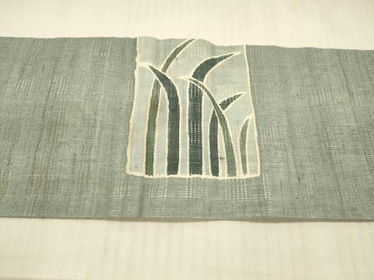 平和屋着物＊夏物　九寸名古屋帯　型染　草葉文　麻　逸品　DAAX0472cm