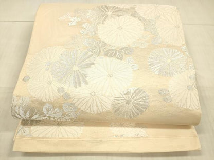 平和屋着物＊夏物　六通柄袋帯　草花文　銀糸　正絹　逸品　DAAX0473cm