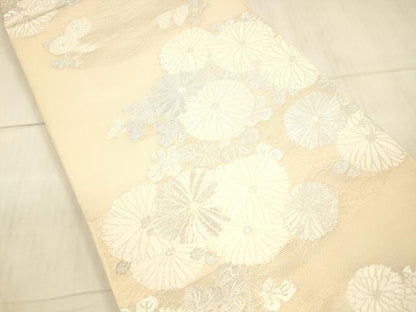 平和屋着物＊夏物　六通柄袋帯　草花文　銀糸　正絹　逸品　DAAX0473cm