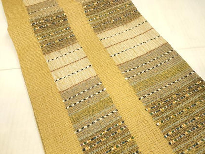 平和屋着物＊夏物　六通柄袋帯　横段文　銀糸　正絹　逸品　DAAX0476cm