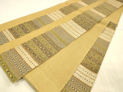 平和屋着物＊夏物　六通柄袋帯　横段文　銀糸　正絹　逸品　DAAX0476cm
