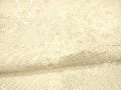 平和屋着物＊夏物 六通柄袋帯 扇面草花文 銀糸 正絹 逸品 DAAX0478cm