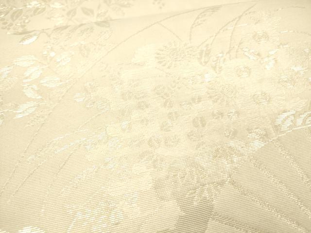 平和屋着物＊夏物 六通柄袋帯 扇面草花文 銀糸 正絹 逸品 DAAX0478cm