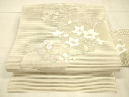 平和屋着物＊夏物 絽綴れ 八寸名古屋帯 草花文 金銀糸 正絹 逸品 DAAX0479cm