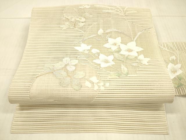 平和屋着物＊夏物 絽綴れ 八寸名古屋帯 草花文 金銀糸 正絹 逸品 DAAX0479cm