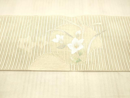 平和屋着物＊夏物 絽綴れ 八寸名古屋帯 草花文 金銀糸 正絹 逸品 DAAX0479cm