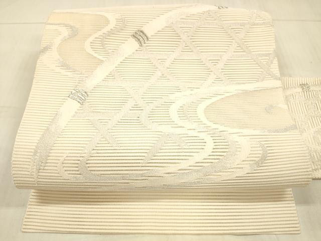 平和屋着物＊夏物 絽綴れ 八寸名古屋帯 流水籬文 銀糸 正絹 逸品 DAAX0480cm