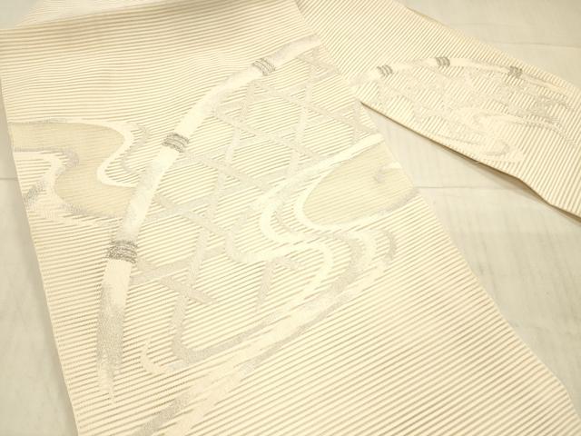 平和屋着物＊夏物 絽綴れ 八寸名古屋帯 流水籬文 銀糸 正絹 逸品 DAAX0480cm