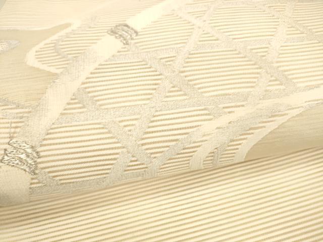 平和屋着物＊夏物 絽綴れ 八寸名古屋帯 流水籬文 銀糸 正絹 逸品 DAAX0480cm