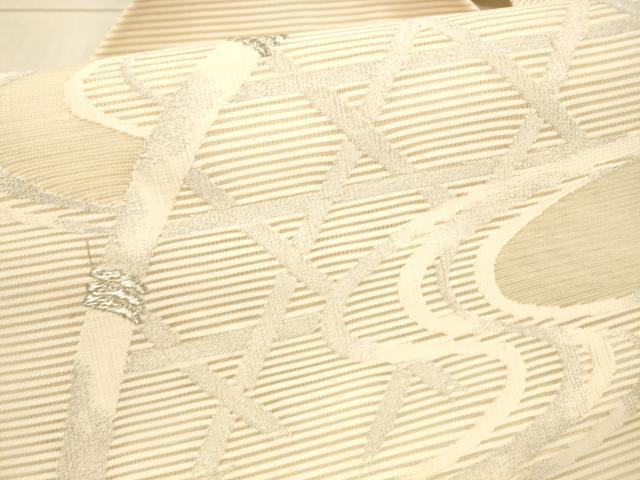 平和屋着物＊夏物 絽綴れ 八寸名古屋帯 流水籬文 銀糸 正絹 逸品 DAAX0480cm