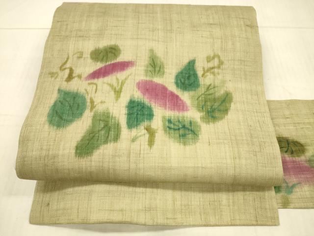 平和屋着物＊夏物 九寸名古屋帯 手描き 草花文 麻 逸品 DAAX0483cm