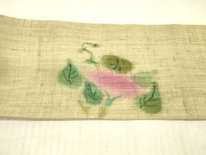 平和屋着物＊夏物 九寸名古屋帯 手描き 草花文 麻 逸品 DAAX0483cm