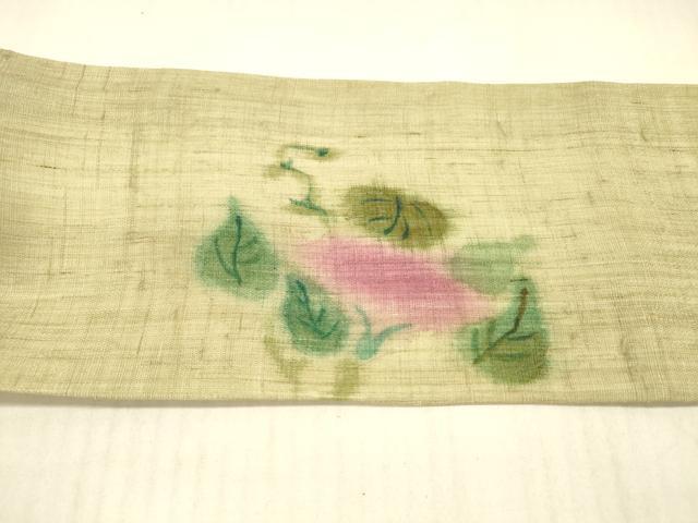 平和屋着物＊夏物 九寸名古屋帯 手描き 草花文 麻 逸品 DAAX0483cm