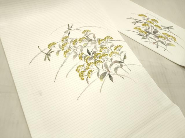 平和屋着物＊夏物 九寸名古屋帯 手描き 蜻蛉草花文 DAAX0484cm