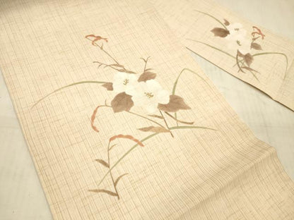 平和屋着物＊夏物 九寸名古屋帯 草花文 金彩 麻 逸品 DAAX0485cm