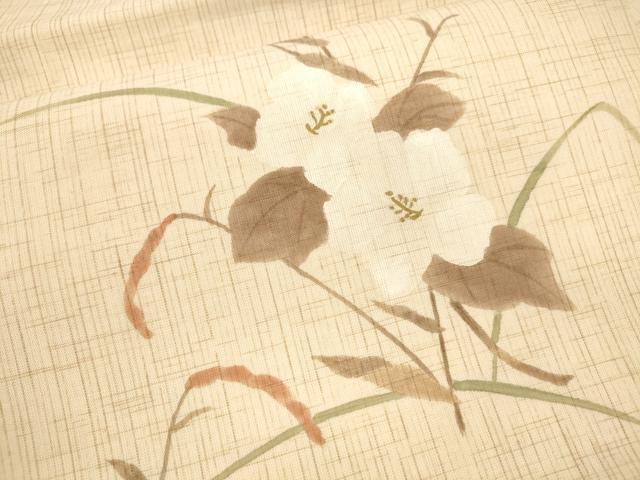 平和屋着物＊夏物 九寸名古屋帯 草花文 金彩 麻 逸品 DAAX0485cm