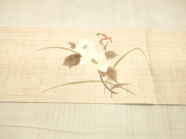 平和屋着物＊夏物 九寸名古屋帯 草花文 金彩 麻 逸品 DAAX0485cm