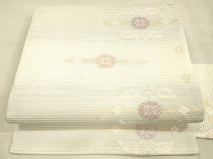 平和屋着物＊夏物 九寸名古屋帯 唐織 草花文 金糸 正絹 逸品 DAAX0486cm