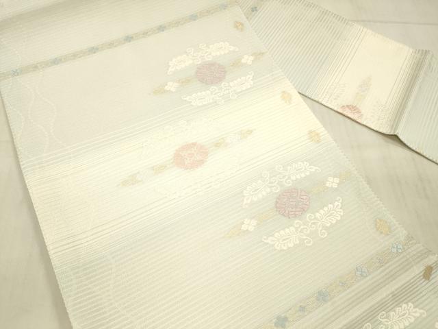 平和屋着物＊夏物 九寸名古屋帯 唐織 草花文 金糸 正絹 逸品 DAAX0486cm