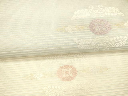 平和屋着物＊夏物 九寸名古屋帯 唐織 草花文 金糸 正絹 逸品 DAAX0486cm