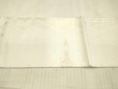 平和屋着物＊夏物 九寸名古屋帯 唐織 草花文 金糸 正絹 逸品 DAAX0486cm