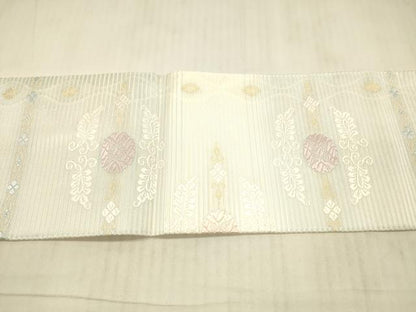 平和屋着物＊夏物 九寸名古屋帯 唐織 草花文 金糸 正絹 逸品 DAAX0486cm