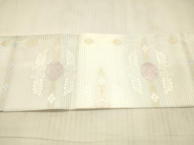 平和屋着物＊夏物 九寸名古屋帯 唐織 草花文 金糸 正絹 逸品 DAAX0486cm