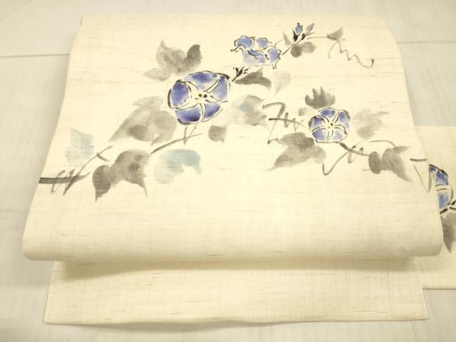 平和屋着物＊夏物 九寸名古屋帯 手描き 朝顔 麻 逸品 DAAX0491cm