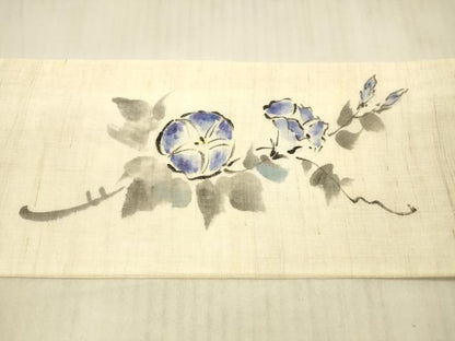 平和屋着物＊夏物 九寸名古屋帯 手描き 朝顔 麻 逸品 DAAX0491cm