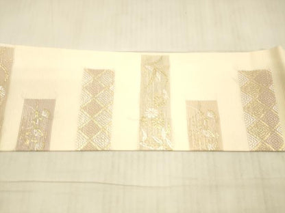 平和屋着物＊夏物 九寸名古屋帯 横段草花文 金銀糸 正絹 逸品 DAAX0492cm