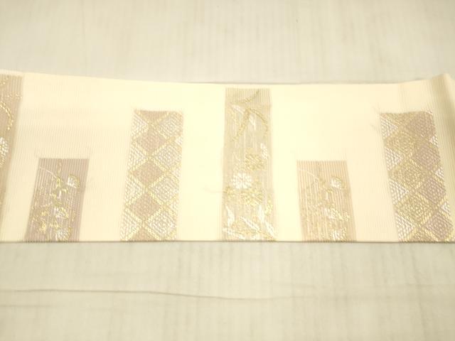 平和屋着物＊夏物 九寸名古屋帯 横段草花文 金銀糸 正絹 逸品 DAAX0492cm