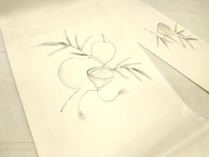 平和屋着物＊夏物 九寸名古屋帯 手描き 瓢箪草葉文 麻 逸品 DAAX0493cm