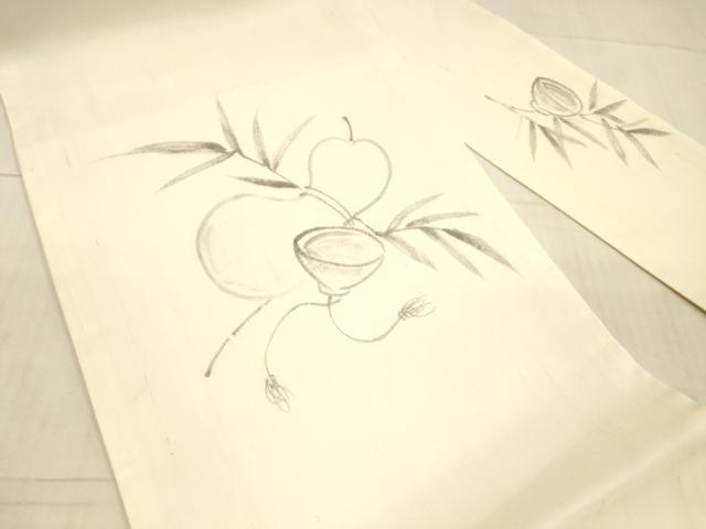 平和屋着物＊夏物 九寸名古屋帯 手描き 瓢箪草葉文 麻 逸品 DAAX0493cm